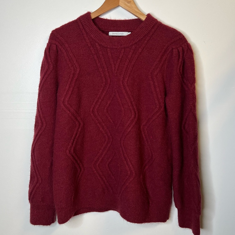 Stitches & Stripes Dark Red Wave Pattern Sweater, L